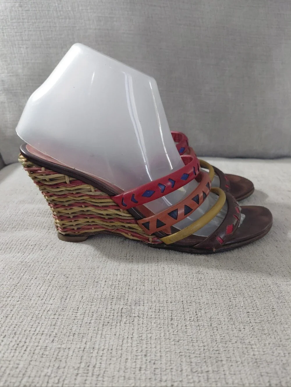 Zalo Multicolor Strappy Wedge Sandals with Red, Orange, Yellow and Brown Accents